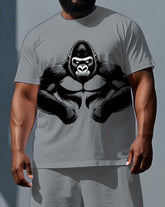 Big & Tall Men's Simple Gorillas Street Fashion Summer Short Sleeve T-shirt and Short Set